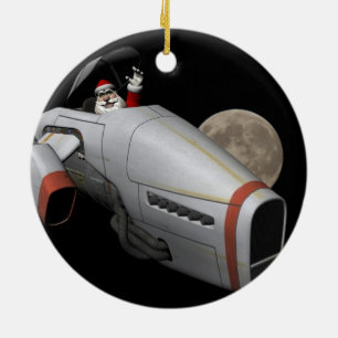 Grappige Kerstman die een ruimtevaartuig bestuurt Keramisch Ornament