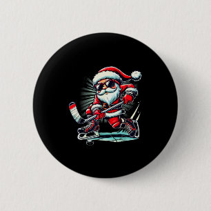 Grappige Kerstman die ijshockey speelt Liefhebbers Ronde Button 5,7 Cm