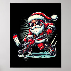 Grappige Kerstman die ijshockeyliefhebbers jongens Poster