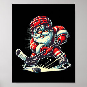 Grappige Kerstman die ijshockeyliefhebbers jongens Poster