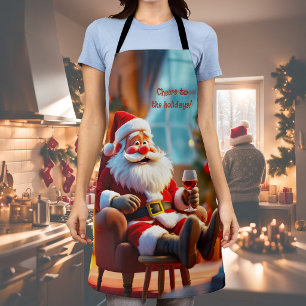 Grappige Kerstman die ontspant met rode wijn Schort