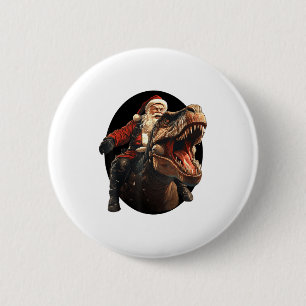 Grappige Kerstman die op een dinosaurus rijdt, Vin Ronde Button 5,7 Cm