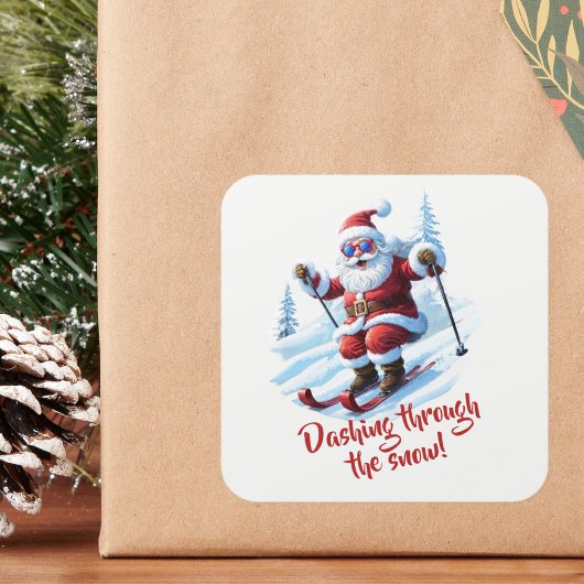 Grappige Kerstman die Sneeuw Verscheurt Kerststick Vierkante Sticker