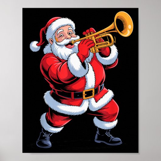 Grappige Kerstman die Trompet Speelt Vakantie Kers Poster (Voorkant)