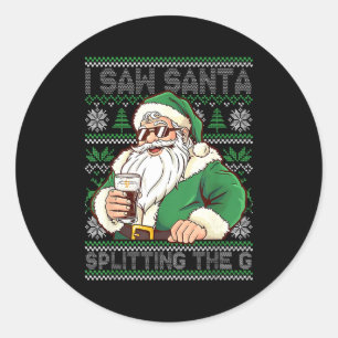 Grappige Kerstman Drinkt Bier Splitting G Kerst Ad Ronde Sticker