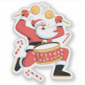 Grappige Kerstman Drummer Lelijke Kerstmis Kerst D Sticker (Voorkant)