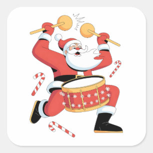 Grappige Kerstman Drummer Lelijke Kerstmis Kerst D Vierkante Sticker