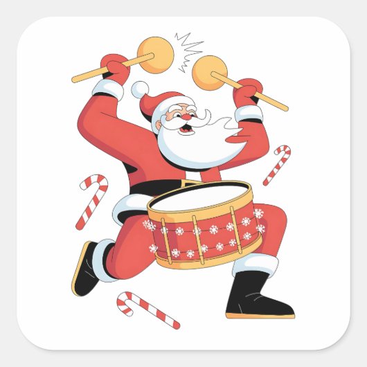 Grappige Kerstman Drummer Lelijke Kerstmis Kerst D Vierkante Sticker (Voorkant)