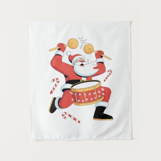Grappige Kerstman Drummer Lelijke Kerstmis Kerst D Wandkleed (Voorkant)
