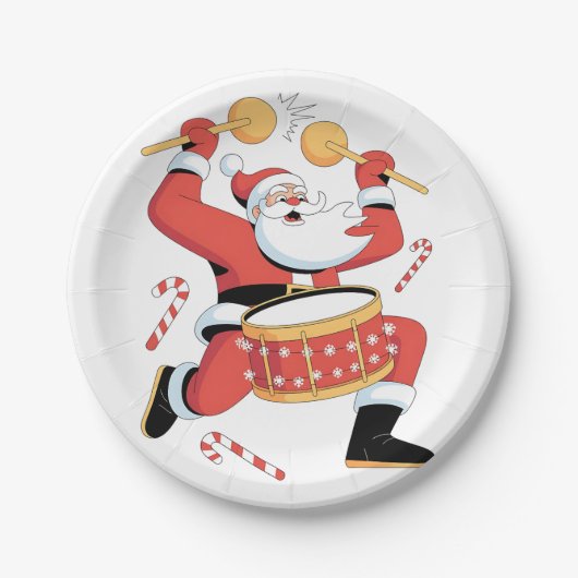 Grappige Kerstman Drummer Ugly Christmas Drumming Papieren Bordje (Voorkant)