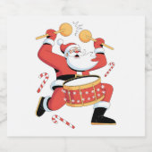 Grappige Kerstman Drummer Ugly Christmas Drumming Sparkling Wijnetiket (Enkel label)