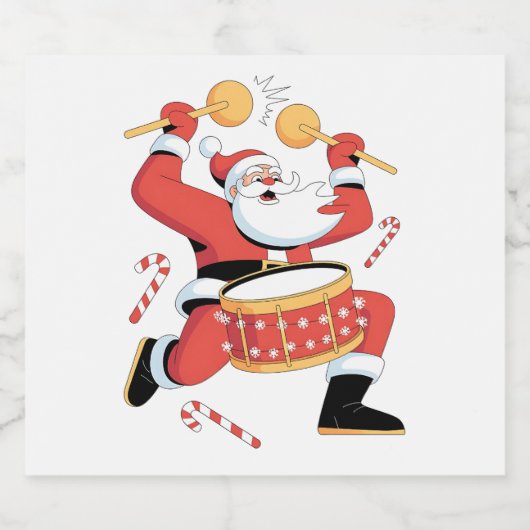 Grappige Kerstman Drummer Ugly Christmas Drumming Sparkling Wijnetiket (Enkel label)