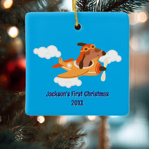 Grappige Kerstman Eerste Kerst Honden Piloot Vlieg Keramisch Ornament
