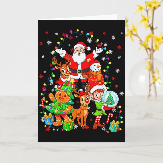 Grappige Kerstman Elf Sneeuwman Rendier Peperkoek  Kaart (Gele Bloem)