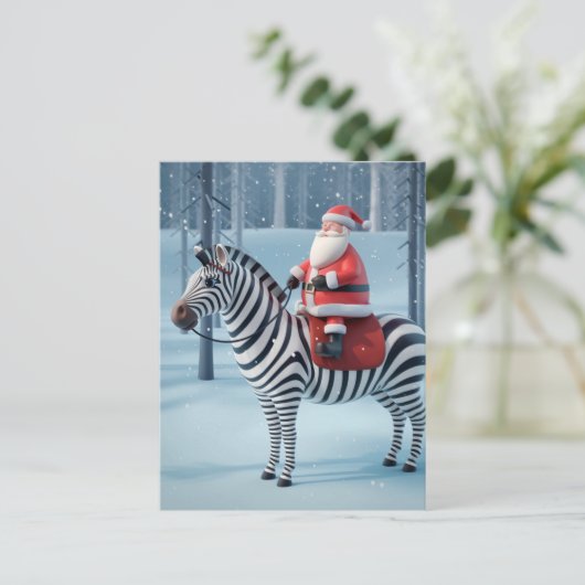 Grappige kerstman en een Zebra-winterbos Briefkaart (Staand voorkant)