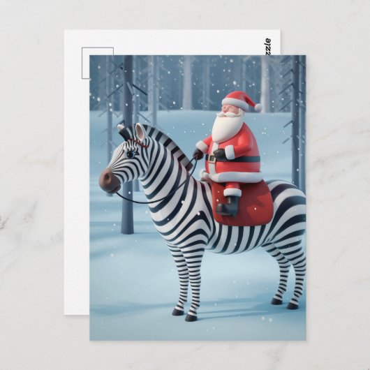 Grappige kerstman en een Zebra-winterbos Briefkaart (Voorkant / Achterkant)