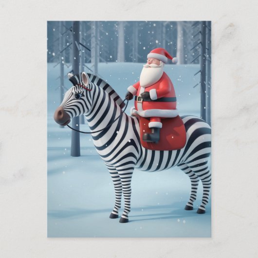 Grappige kerstman en een Zebra-winterbos Briefkaart (Voorkant)