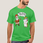 Grappige Kerstman en eenhoorn Verrassing Ontmoet K T-shirt (Voorkant)