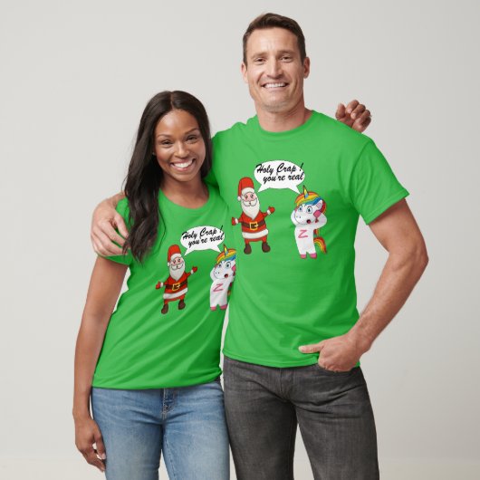 Grappige Kerstman en eenhoorn Verrassing Ontmoet K T-shirt (Unisex)