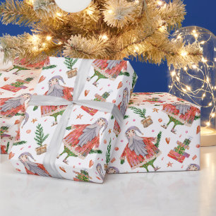 Grappige Kerstman en Kerstbomen Cadeaupapier