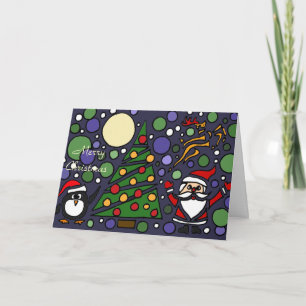 Grappige kerstman en pinguïn kerstkunst feestdagen kaart