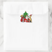 Grappige Kerstman en Puppy Honden Kerstkunst Vierkante Sticker (Tas)