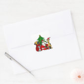 Grappige Kerstman en Puppy Honden Kerstkunst Vierkante Sticker (Envelop)