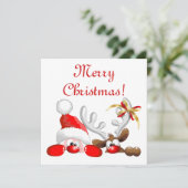 Grappige Kerstman en Rendier Cartoon Kaart (Staand voorkant)