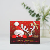 Grappige Kerstman en rendier Cartoon Kerstkaart Feestdagenkaart (Staand voorkant)