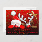 Grappige Kerstman en rendier Cartoon Kerstkaart Feestdagenkaart (Voorkant / Achterkant)