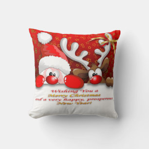 Grappige Kerstman en rendier Cartoon kussen