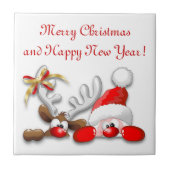 Grappige Kerstman en rendier Cartoon tegel Tegeltje (Voorkant)