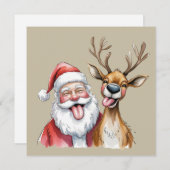 Grappige Kerstman en rendier Kerst Winter Feestdagenkaart (Voorkant / Achterkant)