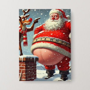 Grappige Kerstman en Rendier Kerstmis Button