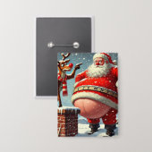 Grappige Kerstman en Rendier Kerstmis Button (Voorkant / Achterkant)