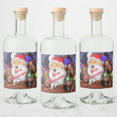 Grappige Kerstman en rendieren Kerstfeest Proost Likeurfles Etiket (Flessen)