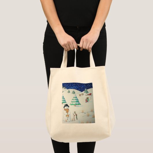 Grappige Kerstman en Sneeuwscène voor Kerstmis Tote Bag (Voorkant (product))