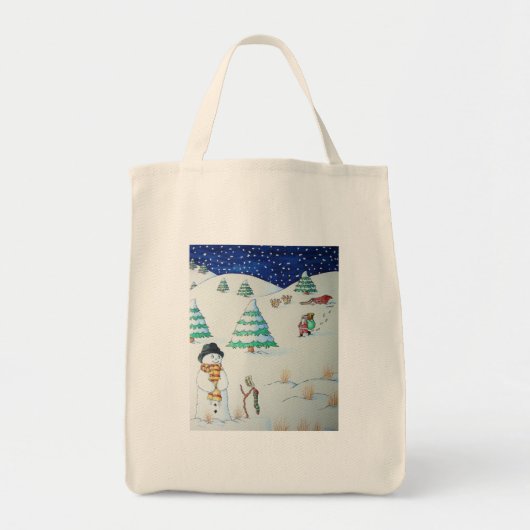 Grappige Kerstman en Sneeuwscène voor Kerstmis Tote Bag (Voorkant)