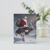 Grappige Kerstman en struisvogel Kerstbezorging Briefkaart (Staand voorkant)