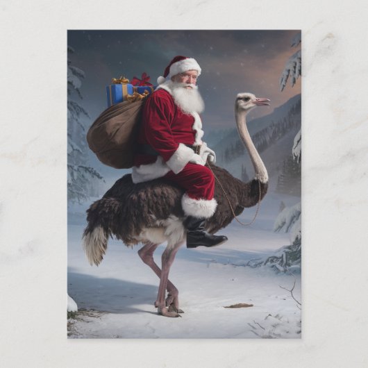 Grappige Kerstman en struisvogel Kerstbezorging Briefkaart (Voorkant)