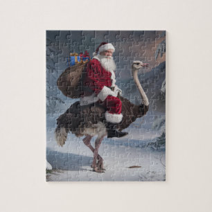 Grappige Kerstman en struisvogel Kerstbezorging Legpuzzel