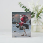 Grappige kerstman en struisvogel kerstsneeuw briefkaart (Staand voorkant)