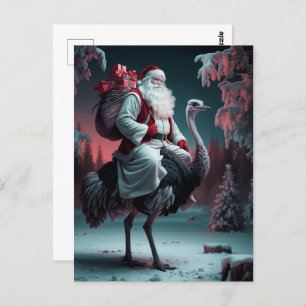Grappige kerstman en struisvogel kerstsneeuw briefkaart