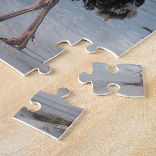 Grappige kerstman en struisvogel kerstsneeuw legpuzzel (Zijkant)