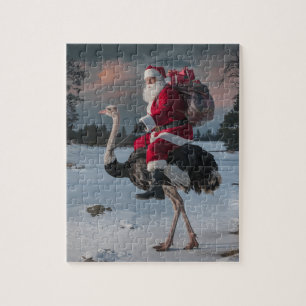 Grappige kerstman en struisvogel kerstsneeuw legpuzzel