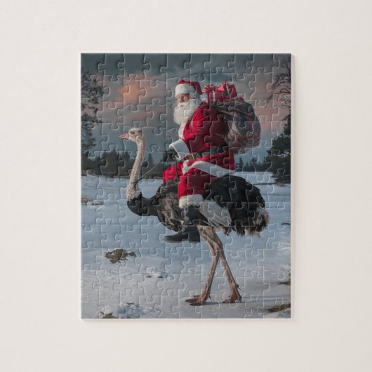 Grappige kerstman en struisvogel kerstsneeuw legpuzzel (Verticaal)