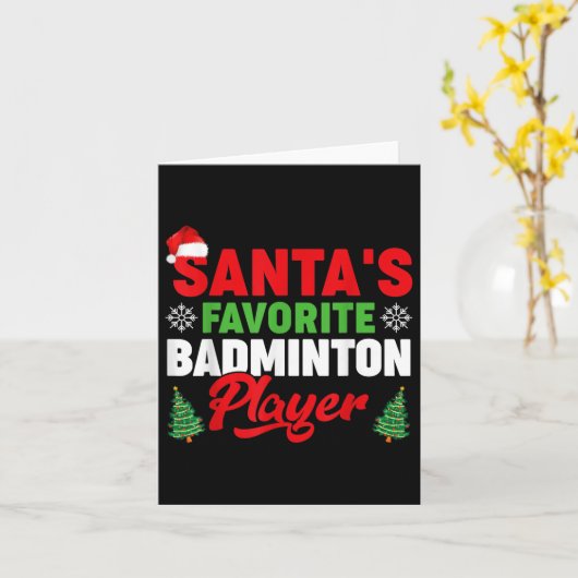 Grappige Kerstman Favoriete Badminton Speler Kerst Kaart (Gele Bloem)
