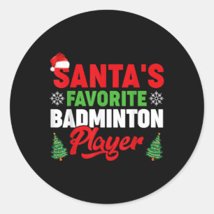 Grappige Kerstman Favoriete Badminton Speler Kerst Ronde Sticker