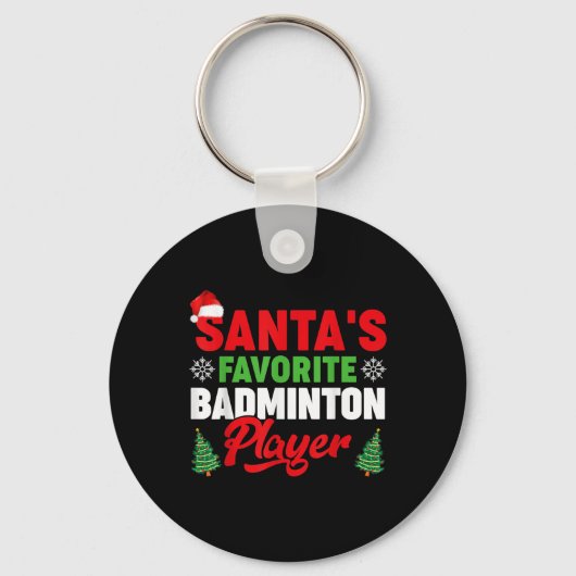 Grappige Kerstman Favoriete Badminton Speler Kerst Sleutelhanger (Voorkant)