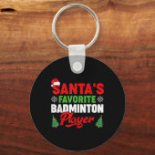 Grappige Kerstman Favoriete Badminton Speler Kerst Sleutelhanger (Voorkant)